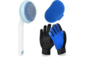 GJEASE Cat Grooming Glove Brush,Self-Cleaning Slicker Pet Brush for Short and Long Haired Pets,Dog Bath Brush for Shedding and Grooming,Removes Loose Hair and Tangles,Promote Circulation