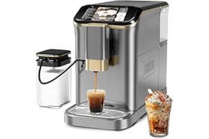 Garvee Super Automatic Espresso Machine with Built-in Grinder – 4-Touch Drink Selection, Auto Milk Frother, 20 Bar Pump, Touc