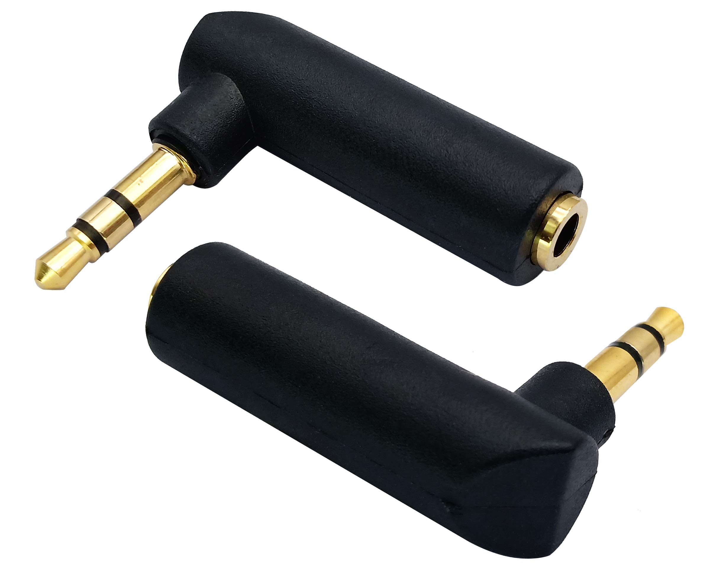 AAOTOKK 3.5mm Jack Adapter 90 Degree Right Angled 3 Poles 3.5mm TRS Audio Stereo Male to Female Connector Extension Adapter(2 Pack/3 Pole)