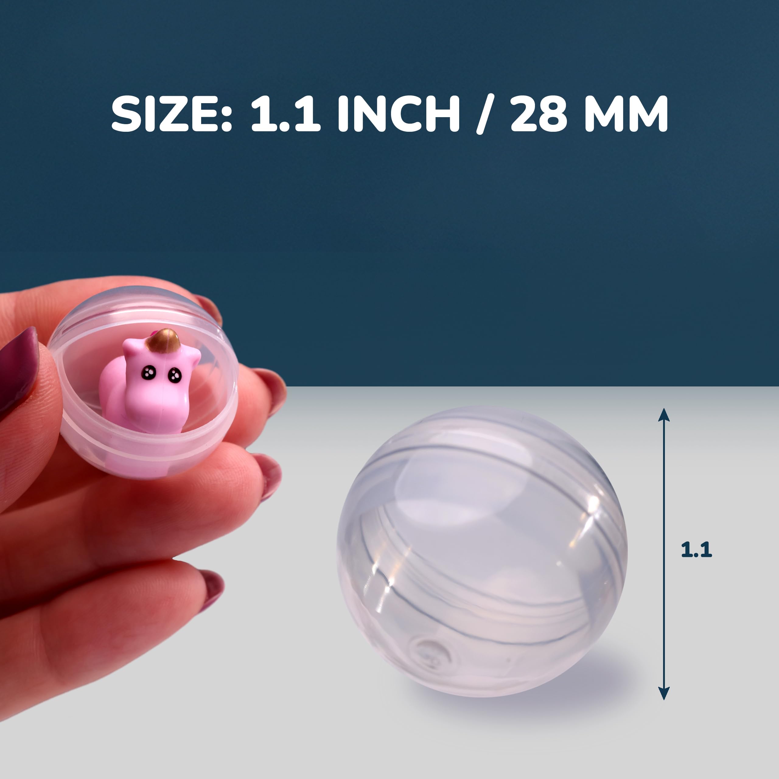 Capsule Vending Machine Round 50 pcs 1.1 inch (28mm) - Gumball Machine Capsules Bulk Clear Container - Easter Basket Stuffers Birthday Gifts Pinata Stuffers DIY Craft Supplies - Clear Capsules Empty