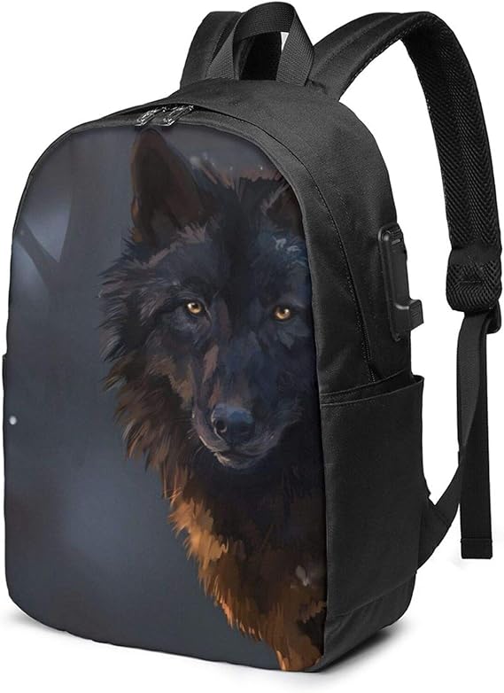 Fantasy Wolf Backpack, Travel Laptop Backpack with USB Charging Port