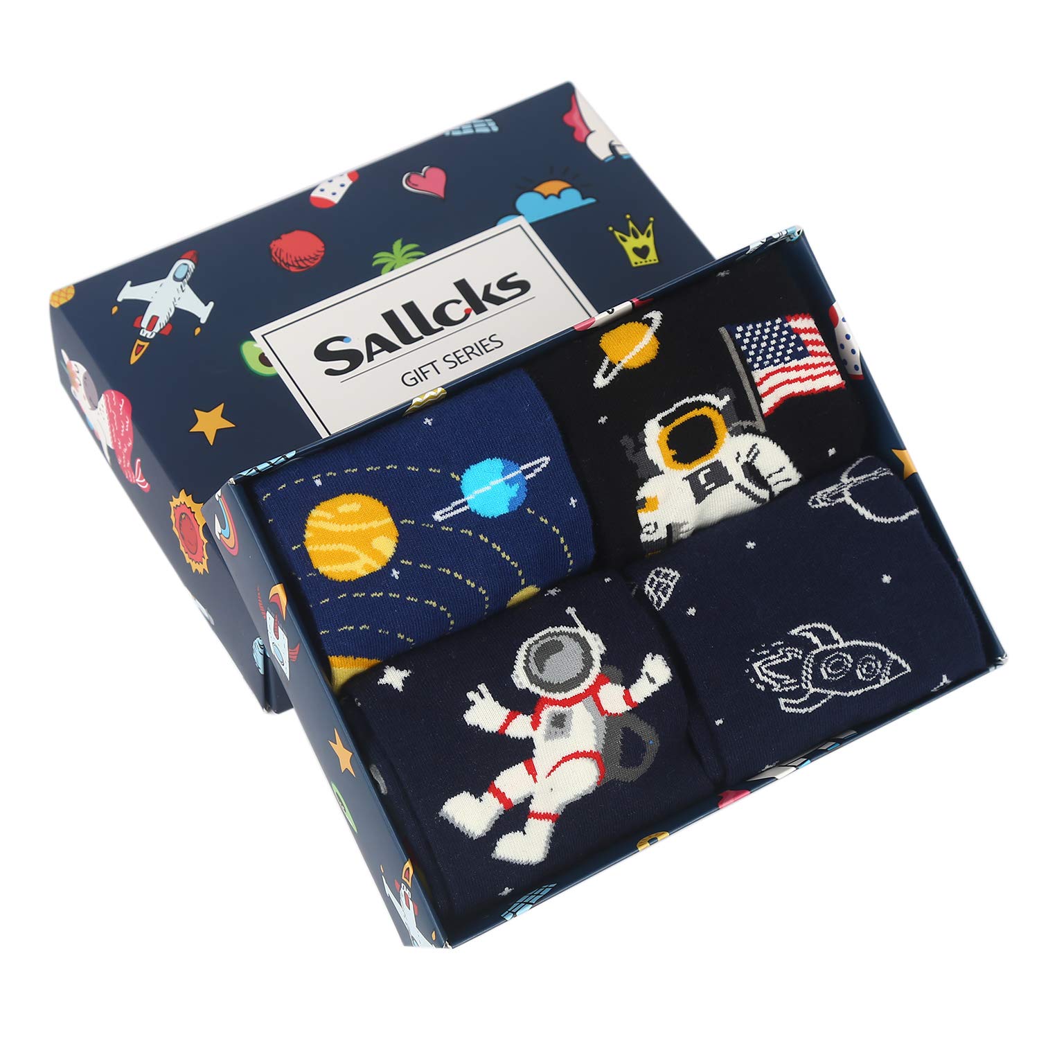 Mens Space Novelty Crew Socks Funny Crazy Socks Alien Astronaut Planet Pizza Casual Socks