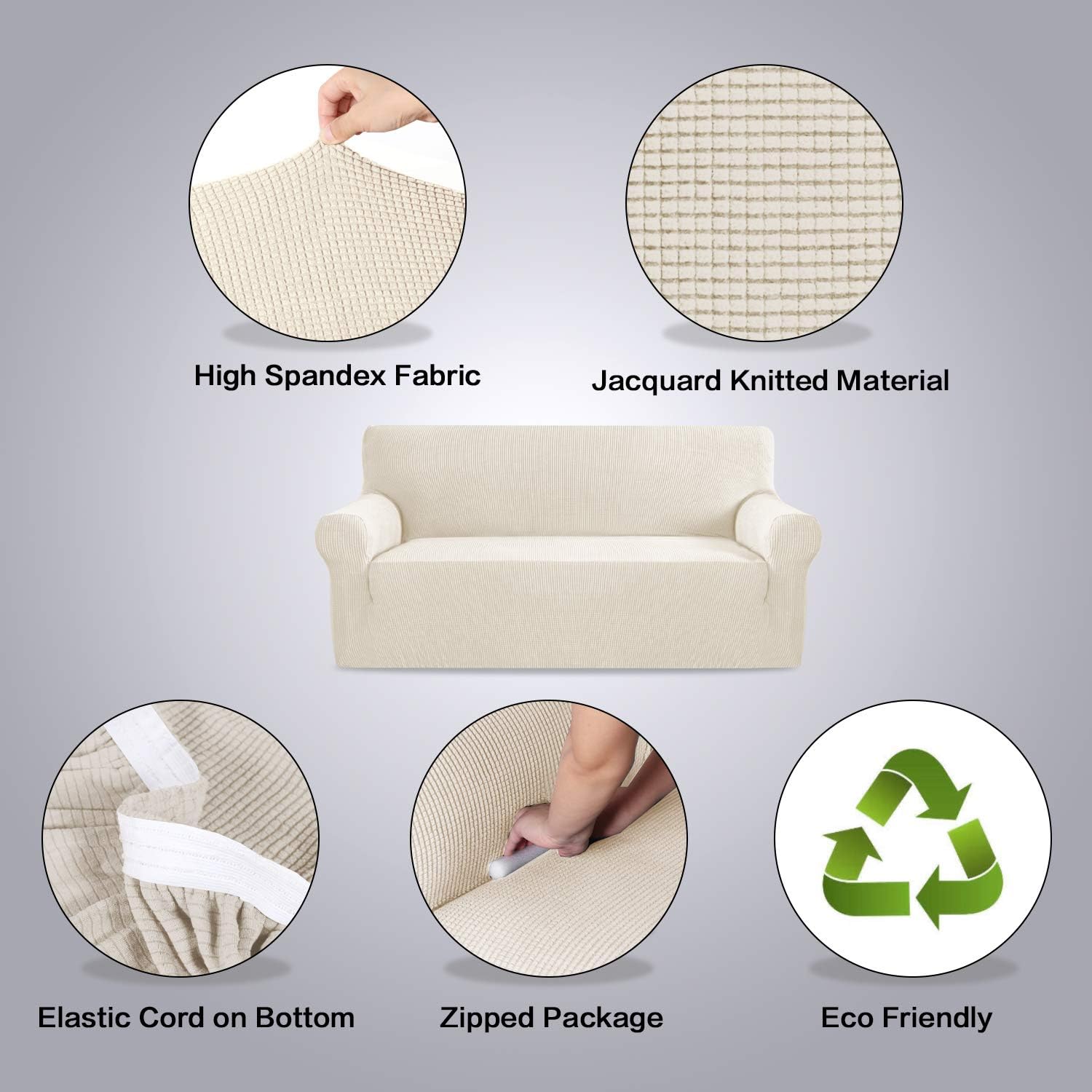 High Stretch Sofa Slipcover Sofa Cover Couch Shield Machine Washable Stylish Furniture Cover/Protector Spandex Jacquard Fabric Couch Cover for 3 Cushion Sofas 72 to 96 Inches, Natural: Kitchen & Dining