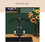 Funime Kitchen Mixer Tap White Ceramic Dual Lever Matte Black Swan Neck 360° view 5