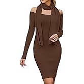 Blooming Jelly Womens Off Shoulder Sweater Dress Scarf Long Sleeve Mini Bodycon Dresses Fall Trendy Ribbed Winter Sweater