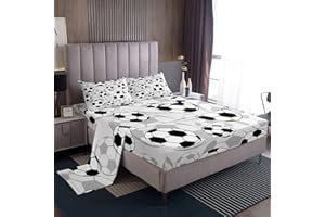 Feelyou Football Bed Sheet Set Soccer Ball Sports Pattern Bedding Sheets for Kids Boys Girls Sports Theme Bedding Fitted Sheet Ball Competition Games Bed Cover Bedroom Collection 4Pcs Full Size
