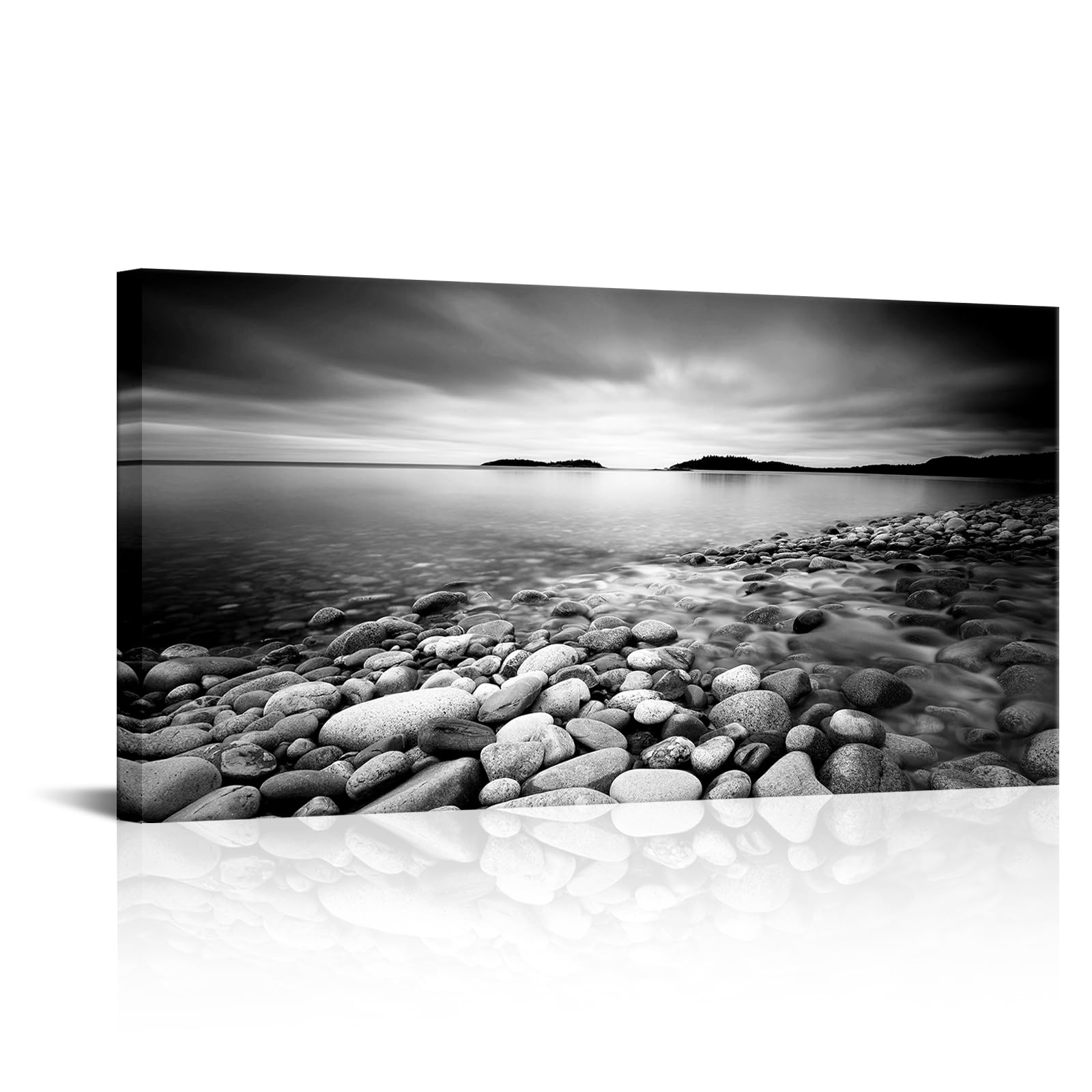 Photo 1 of sechars Black and White Beach Canvas Wall Art Zen Rocks Stone Picture Paintings Prints Modern Zen Home Living Room Wall Decoration 20x40 Inch