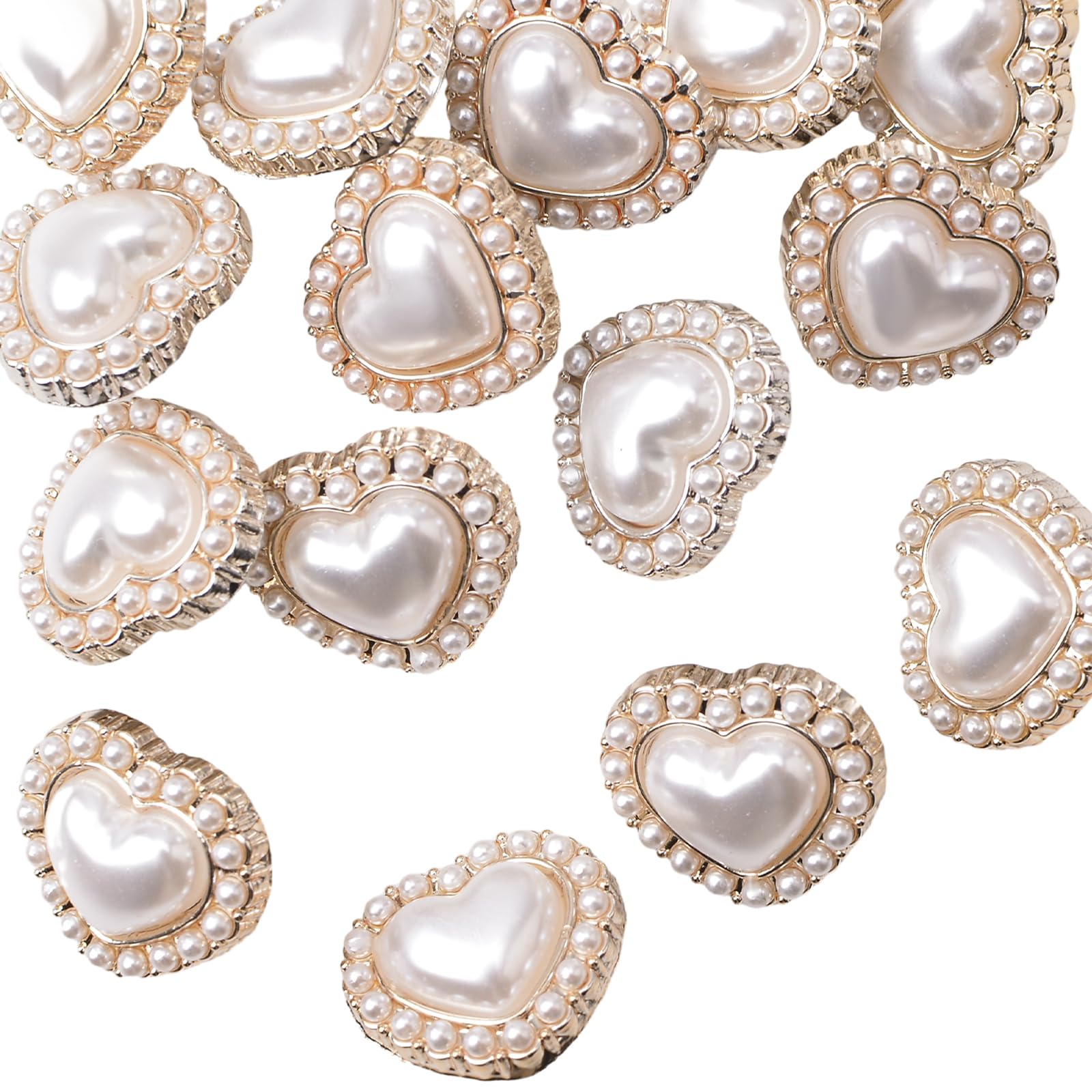 URROMA 50Pcs Faux Pearl Button, Heart Shaped Pearl Retro Vintage Pearl Buttons Craft Pearl Heart Buttons Embellishments Faux Pearl for DIY Decoration, 19 mm