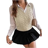 SweatyRocks Women's Sweater Vest V Neck Slim Fit Sleeveless Cable Knit Tops