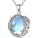 KNTTZZI Mermaid Necklace Gemstone Mermaid Necklace 925 Sterling Silver Mermaid Pendant Mermaid Ocean Jewelry Christmas Birthday Gift for Sister Daughter