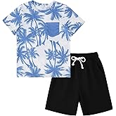 GERU Boy Shorts Sets Hawaiian Outfit Kid Leaves Floral Short Sleeve Shirt Top+shorts Suits
