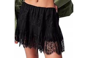 Jeorywoet Lace Slip Skirt Y2k Half Slip, Low Rise Pleated Ruffle Lace Trim Mini Layered Flowy Short Skirt Polyester Balletcor