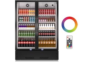 KICHKING 17.1 Cu.ft Merchandiser Refrigerator, 35~46℉, 38.3" W Glass Door Upright Display Refrigerator, Beverage Cooler, LED Lighting, Drink Fridge, for Home Restaurant Grocery Stores Black