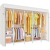 ULIFHOME H50C Extra Large Clothes Rack with Cover, Freestanding Portable Closet, Covered Clothing Racks for Hanging Clothes, Heavy Duty Garment Rack, Wardrobe Closet with White Cover Max Load 1350 Lbs