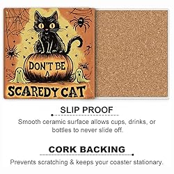 Halloween Drink Absorbent Coasters with Holder Set