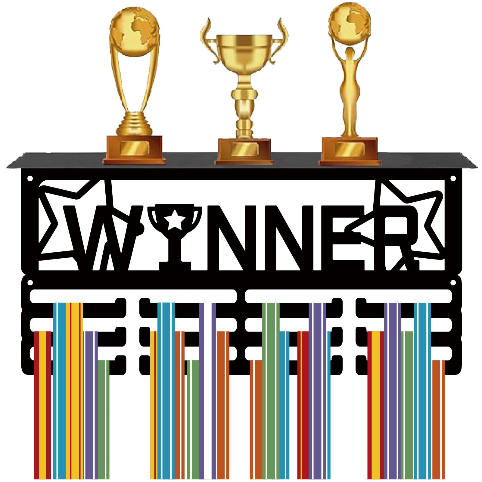 CREATCABIN Winner Medal Holder Medal Hanger Medal Rack Display Wall Mounted Hanging Awards with Trophy Shelf 4 Rows Hold 70+ Medals Gift for Dancer Balet Dancing Winner Medalists 15.7x7.9 Inch Black