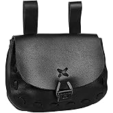 CALFOVERA PU Leather Medieval Waist Bag Vintage Belt Pouch Handmade Portable Black Renaissance Side Pack for Women Men SCA Renaissance LARP Reenactment & Ren Fair Halloween Costume Accessories