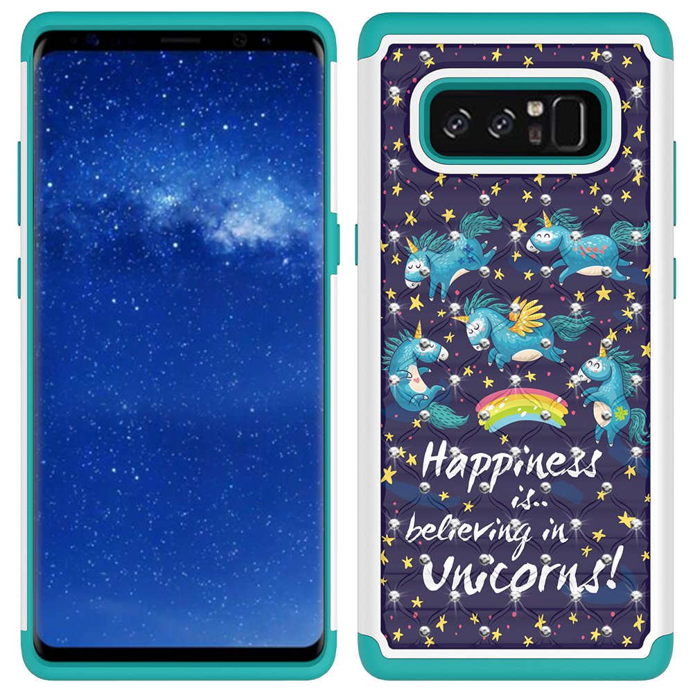 Note 8 Case, Galaxy Note 8 Case, MagicSky [Shock Absorption] Studded Rhinestone Bling Hybrid Dual Layer Armor Defender Protective Case Cover for Samsung Galaxy Note 8 (Unicorns)