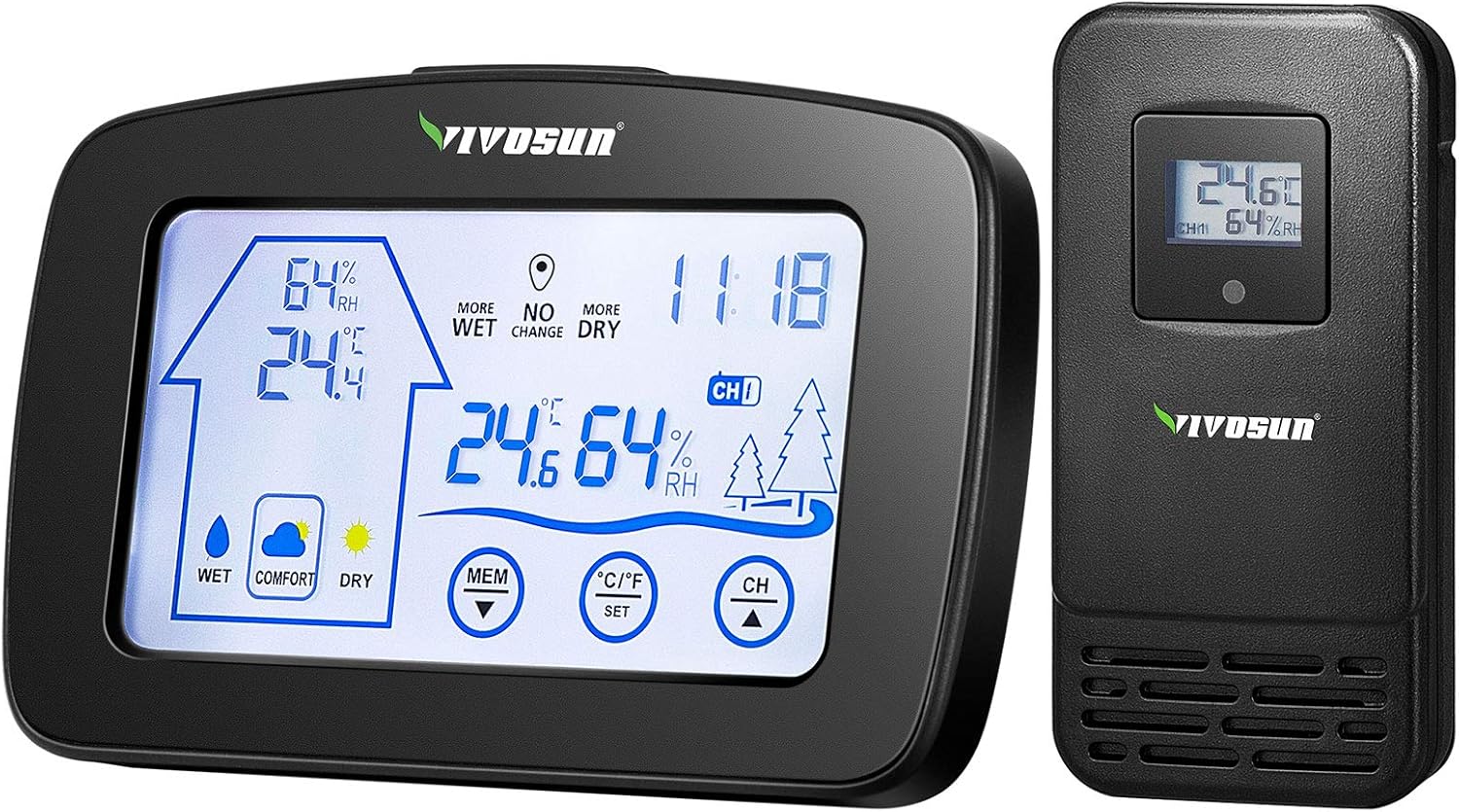 VIVOSUN Weather Station Wireless Indoor Outdoor Thermometer Hygrometer