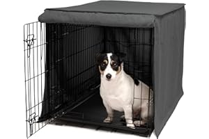 Friends Forever Metal Dog Crate Cover 30 inch w/Light Blocking Protective Curtain, Dog Cage Cover w/Roller Shades, Machine Washable, Trucker Black