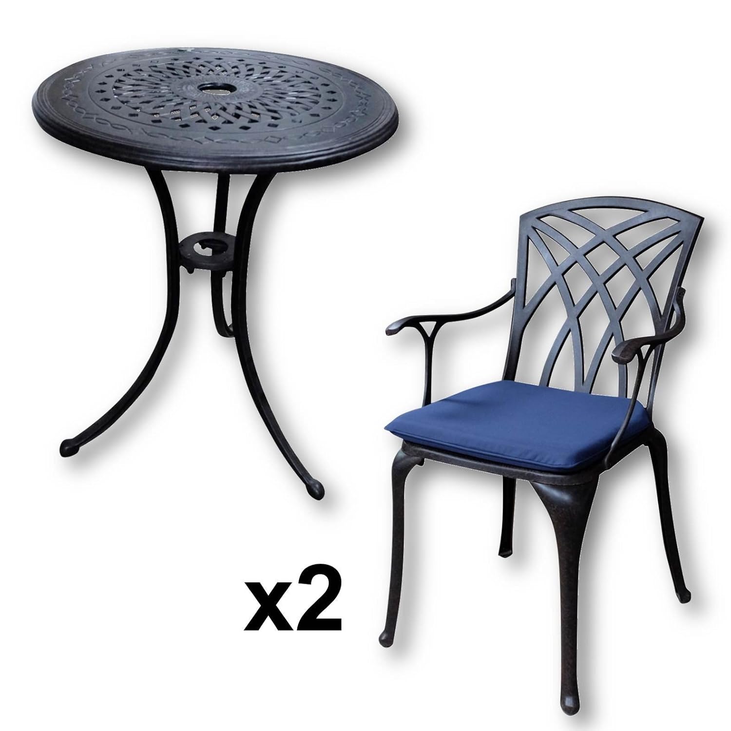 Lazy Susan - ELLA 60 cm Bistrotisch mit 2 Stühlen - Rundes Gartenmöbel