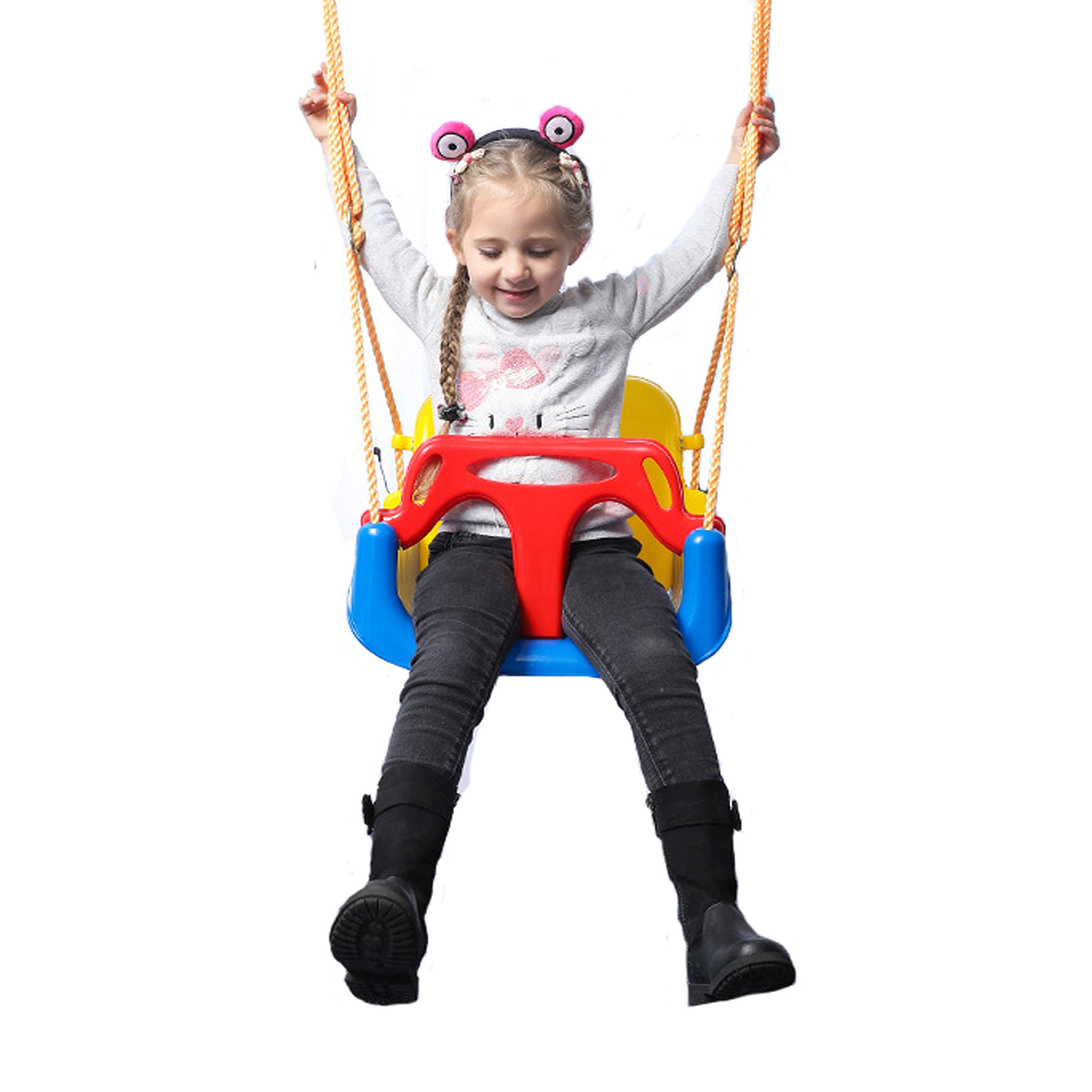 IFOYO 3-in-1 Swing Seat, Adjustable High-Back Secure Baby Swing Seat for Garden and Playgrounds Play, Detachable and Portable Toddler Swing with Safety Harness for Kids 6 Months - 8 Years (Blue)