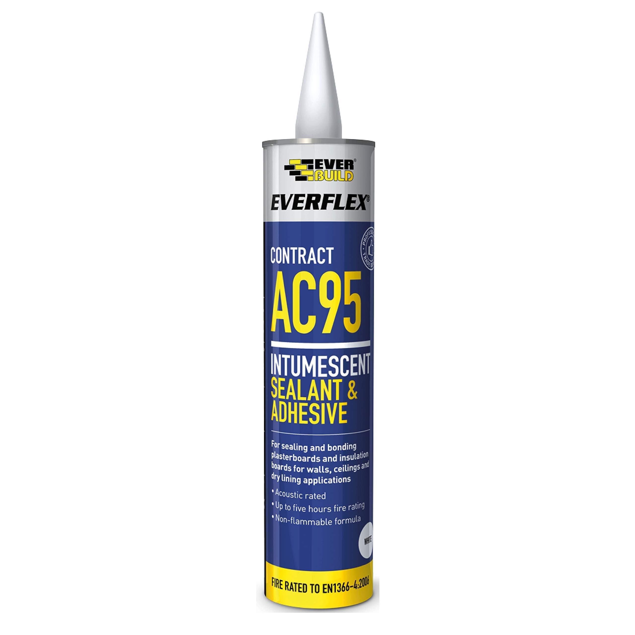Everbuild Everflex AC95 Intumescent Sealant and Adhesive – Mould Resistant – Non-Flammable – Water-Based – Solvent-Free – White – 900ml