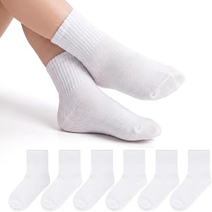 3 Pairs Kids Athletic Crew Socks, Boys Girls Cotton School Uniform Socks