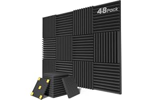 HEMRLY 48 pack Acoustic Panels, 1" X 12" X 12" Quick-Recovery Sound Proof Foam Panels, Acoustic Foam Wedges High Density, Soundproof Wall Panels for Home Studio,Carbon Black
