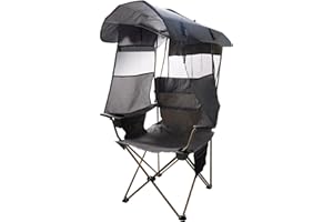 Huskfirm Camping Chair with Canopy Shade,Portable Folding Chair with UPF 50+ Sun Shade,Cup Holder,Side Pocket,Soccer Chair Adults for Camp,Beach,Outdoor Sports-Support 330 LBS Grey