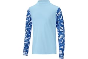 Poekuao UPF 50+ Boys Rash Guard Long Sleeve Thumb Hole UV Sun Protection Swim Shirt for Kids Quick-Dry SPF Fishing Shirts