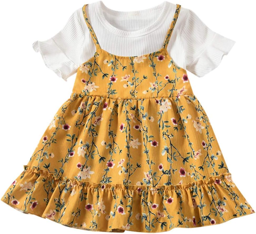 Toddler Baby Kids Girls Fly Sleeve Ruched Floral Flowers Print Summer Holiday Beach Party Casual Fashion Lovely Dresses Clothes