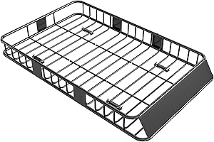 HOMCOM 64"/43" x 39" Car Roof Rack, Length Adjustable Roof Basket, Universal Rooftop Cargo Carrier Basket with U-Bolts, 220 l