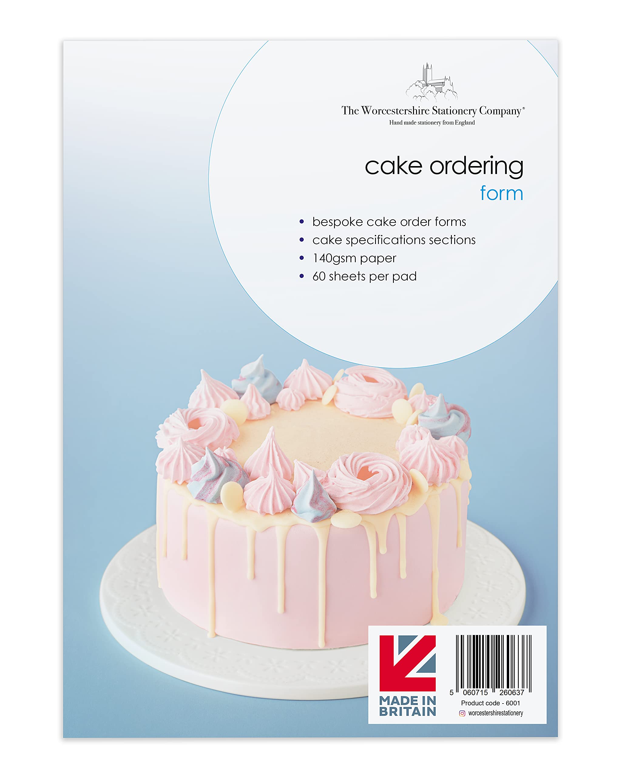 The Worcestershire Stationery Company Cake order form, A4, 60 order forms, printed double sided with graph and notes section