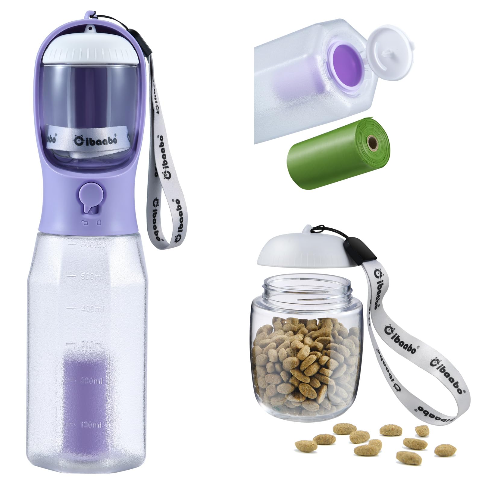 Photo 1 of Cibaabo Dog Water Bottle with Food Container & Poop Bag Holder, Travel Water Bowl, Portable Pet Dispenser, Dog Gifts Stuff Accessories Items, Puppy Essentials for Yorkie Chihuahua Walking Hiking