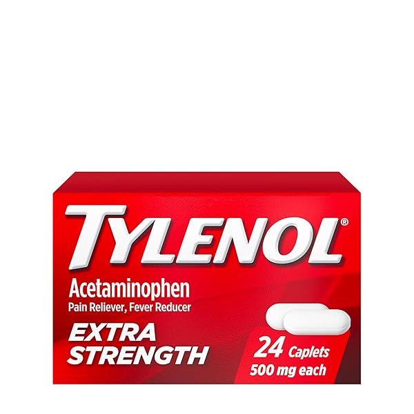 TYLENOL EXTRA STRENGTH CAPLETS WITH 500 MG ACETAMINOPHEN, PAIN RELIEVER & FEVER REDUCER, 24 CT
