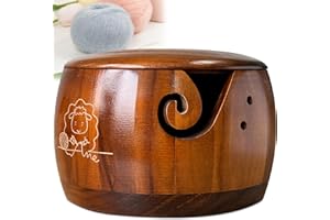 ANQAROS Wooden Yarn Bowl,Yarn Bowl with Lid, Knitting Yarn Bowl with Holes Storage,Yarn Holder Bowl for Crocheting and Knitting 7X4in,Crochet Bowls for Yarn,Knitting Bowl for Handmade Crocheting