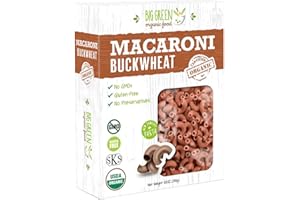 Big Green Organic Food- Organic Buckwheat Macaroni, Gluten-Free, Single Ingredient, 100% Buckwheat, Non-GMO, Vegan, Wheat and Rice Alternative, 8.8oz (1 Box)