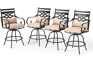 PHI VILLA Outdoor Swivel Bar Stools Set of 4，Patio Counter Height Bar Chairs with Back and Armrest，Metal,Black