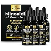 5% Minoxidil Hair Growth for Men and Women: Extra Strength Minoxidil Beard Regrowth Treatment Serum with Biotin for Thinning Hair Loss to Grow Thicker Fuller 30ml 6 Bottles