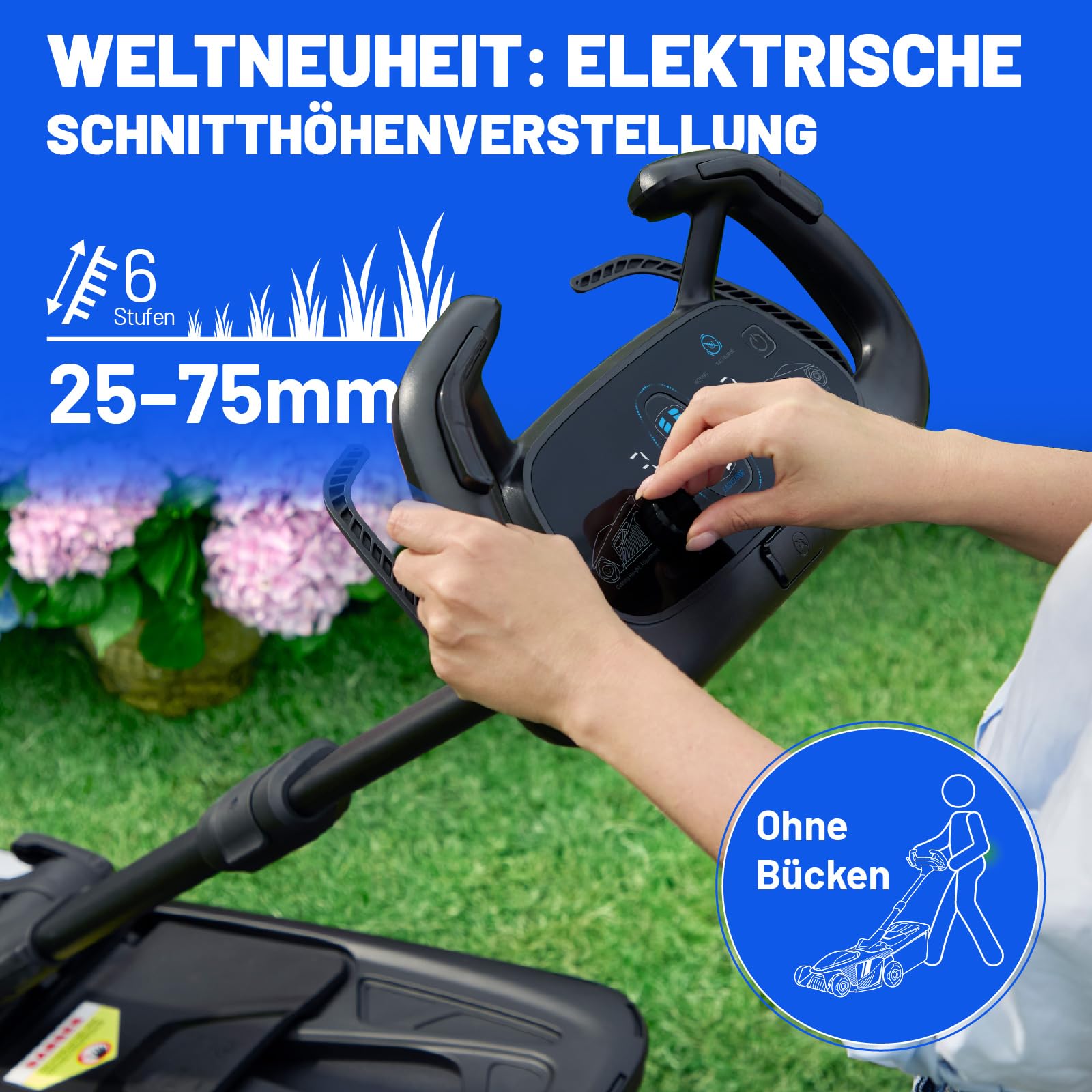 Litheli Easysurge Akku Rasenmäher, 40V/43cm Schnittbreite, Selbstfahrend (2,2-4,7 km/h), Bürstenloser Motor, bis 500 m², 50L Fangkorb, 25-75 mm Schnitthöhe, inkl. 2 x 4,0 Ah Akkus 6