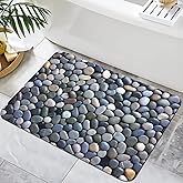 OHTMTHO Cobble Pebble Stone Bath Mat Non Slip Washable Bathroom Rugs for Shower Room Bathtub 16"x24"