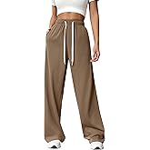 PINSPARK Wide Leg Sweat Pants for Womens High Waisted Baggy Sweatpants Casual Drawstring Workout Pants with Pockets