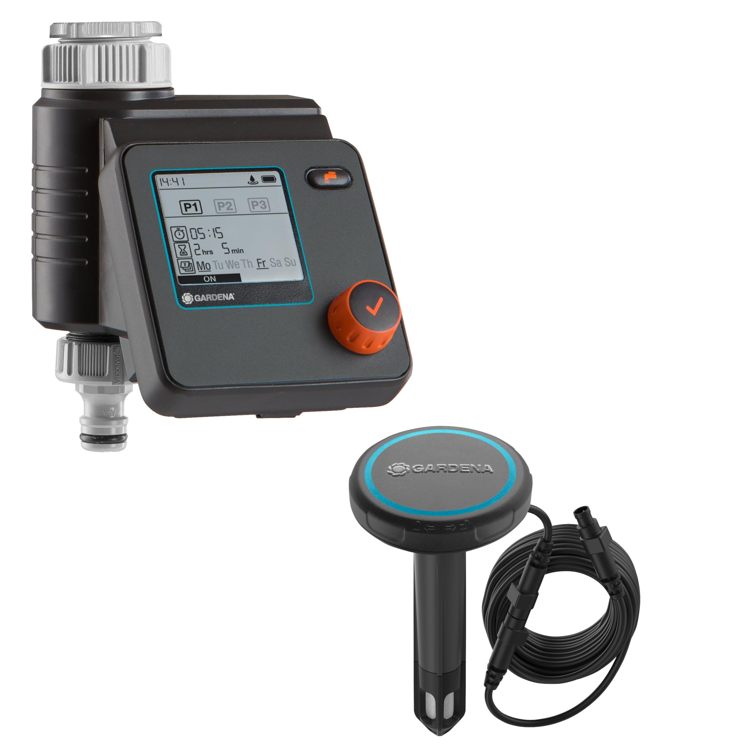 Gardena Irrigation Control Select Set: Automatic and time-saving irrigation, flexible irrigation thanks to 3 schedules, soil moisture sensor and accessories (1869-20)
