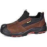 Men's Slip On Work Shoes Low Height Composite Toe Cow Leather Safety Shoes Lightweight Comfortable Sneakers for Industrial