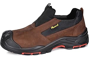 Men's Slip On Work Shoes Low Height Composite Toe Cow Leather Safety Shoes Lightweight Comfortable Sneakers for Industrial