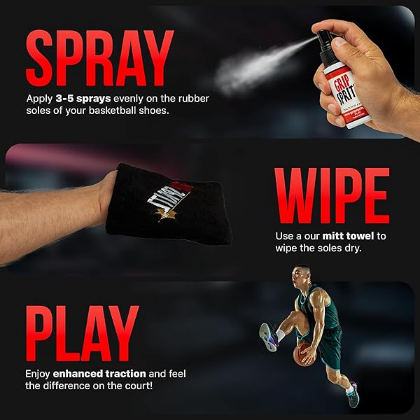 GRIP SPRITZ – BASKETBALL SHOE GRIP SPRAY – IMPROVE SOLE TRACTION & COURT GRIP – REJUVENATE & ELONGATE SNEAKER LIFE – ANTI SLIP GRIP & PERFORMANCE ENHANCER – BASKETBALL ACCESSORY