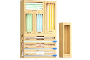 GEYILO 8 in 1 Bag Organizer Storage for Kitchen Drawer Organization, Bamboo Foil and Plastic Wrap Organizer, Plastic Bag Organizer for Gallon,Quart,Sandwich and Snack Variety Size Bag