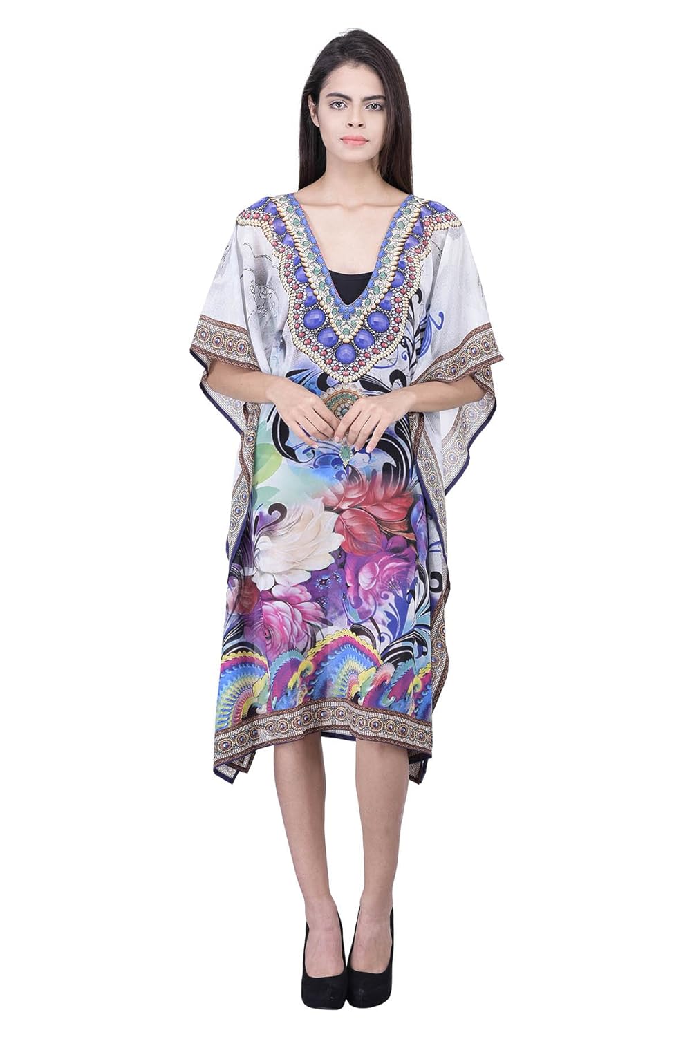 trendif women's multicolor digital print beach wear kaftan and cover-up