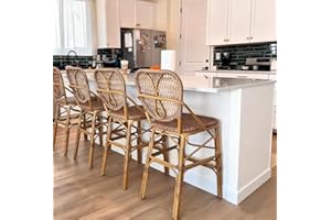 PURPLE LEAF French Bar Stools Set of 2 Patio Rattan Aluminum Bar Height Bamboo Pattern Finish Barstools with Back for Pool Garden Kitchen Island Outdoor Bar Chairs, Brown